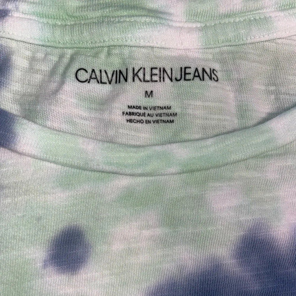 Calvin Klein Jeans Womens Blue Green Tie Dye Tie Front Shirt Size Medium - Picture 4 of 7
